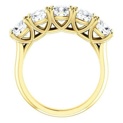 Five Stones Wedding Band with 5.0 TCW Round Cut Moissanite