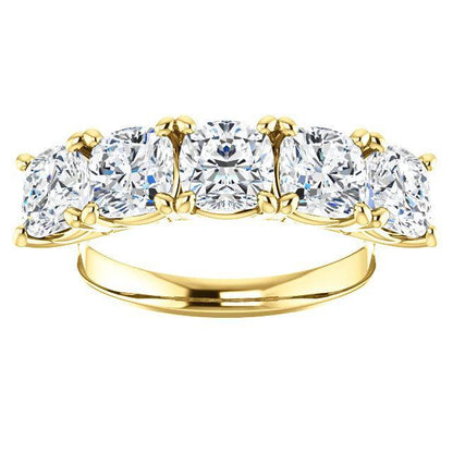 Five Stones Wedding Band with 5.0 TCW Round Cut Moissanite