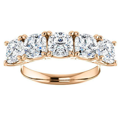 Five Stones Wedding Band with 5.0 TCW Round Cut Moissanite