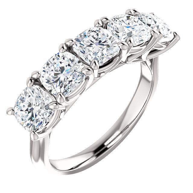 Five Stones Wedding Band with 5.0 TCW Round Cut Moissanite
