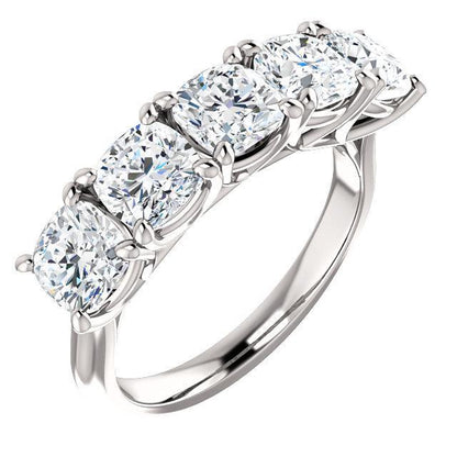 Five Stones Wedding Band with 5.0 TCW Round Cut Moissanite