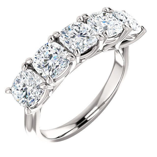 Five Stones Wedding Band with 5.0 TCW Round Cut Moissanite