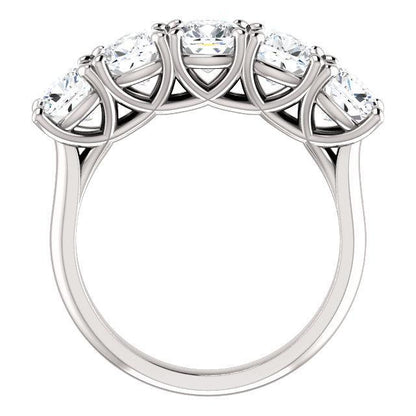 Five Stones Wedding Band with 5.0 TCW Round Cut Moissanite