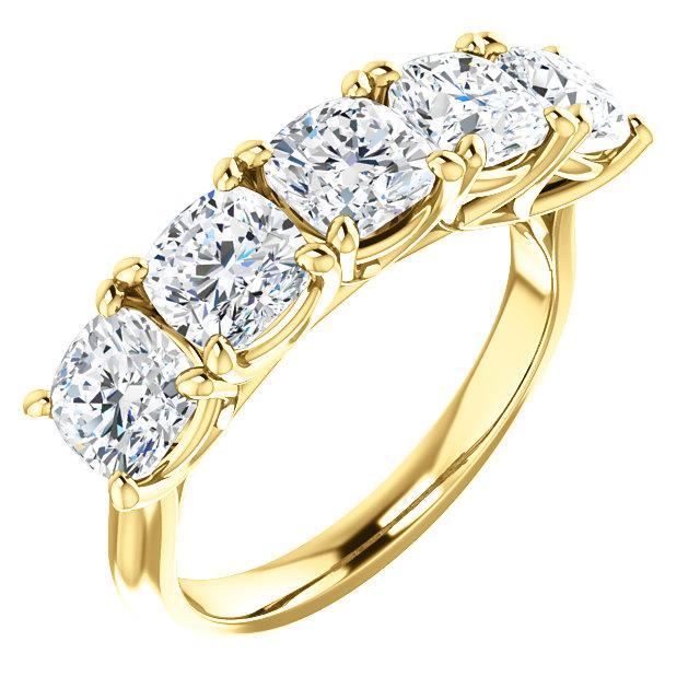 Five Stones Wedding Band with 5.0 TCW Round Cut Moissanite