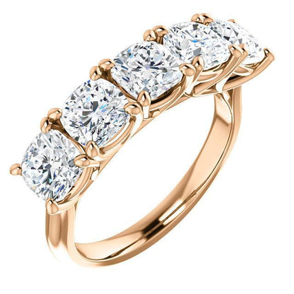 Five Stones Wedding Band with 5.0 TCW Round Cut Moissanite