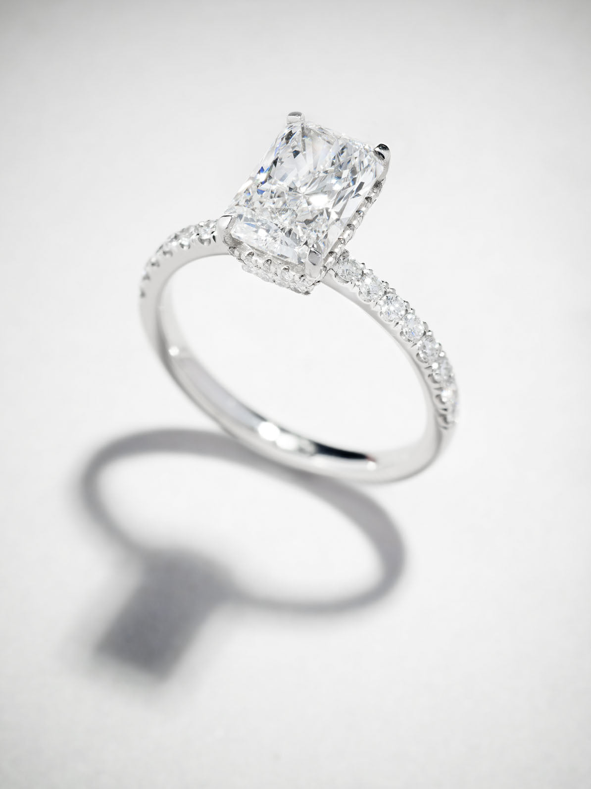 Hidden Halo Ring with 2.0 CT Radiant Cut Moissanite
