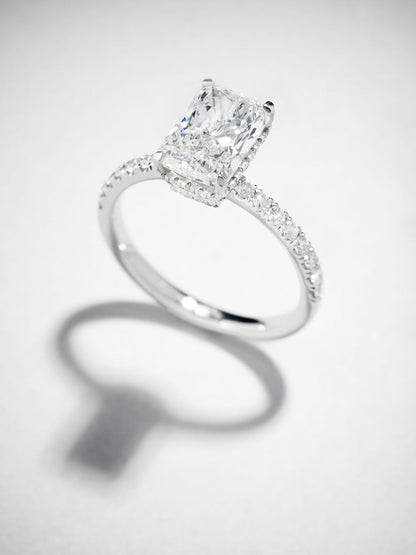 Hidden Halo Ring with 2.0 CT Radiant Cut Moissanite