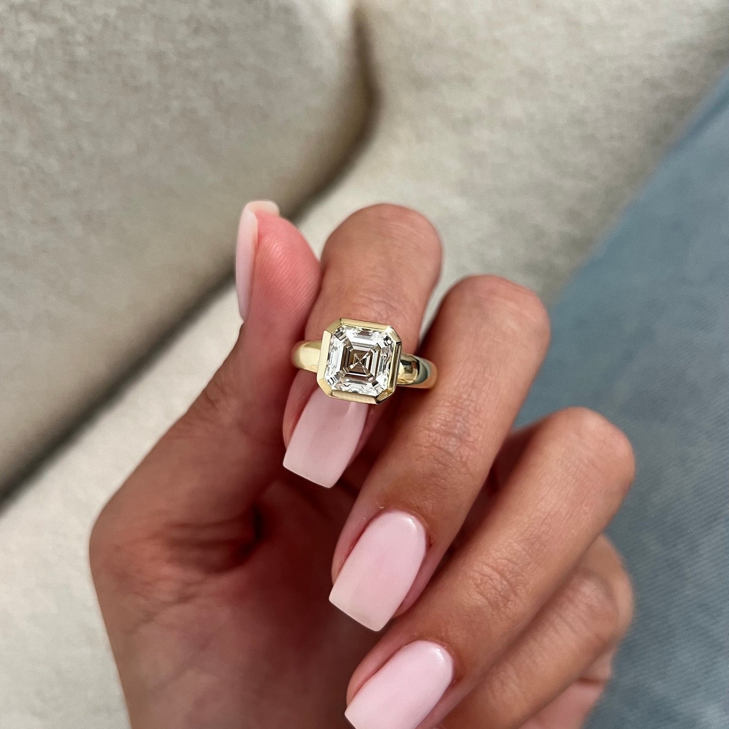 1.0-3.0 CT Asscher Lab Grown Diamond bezel Setting Engagement Ring