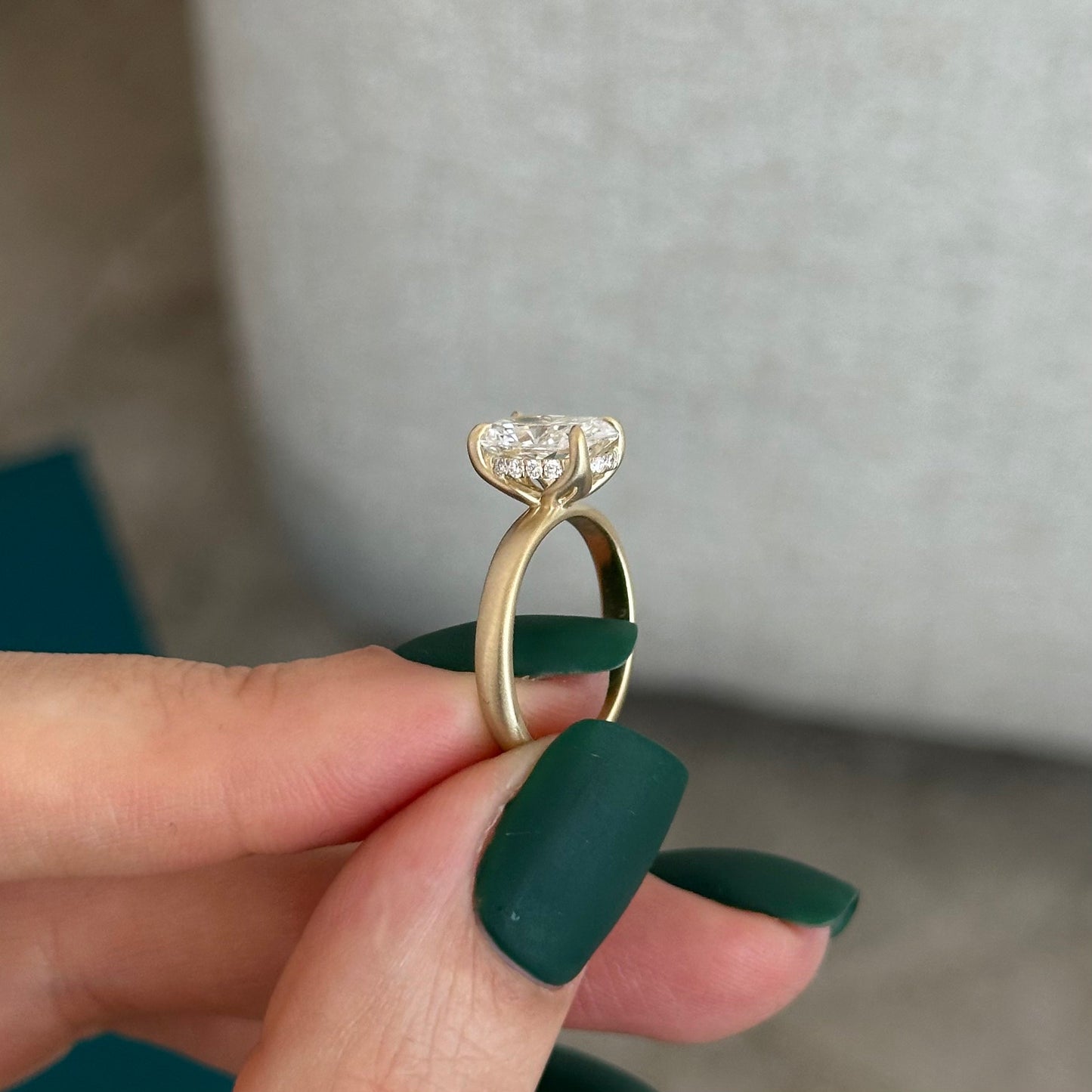 1.0-3.0 CT Elongated Cushion Lab Grown Diamond hidden halo Engagement Ring