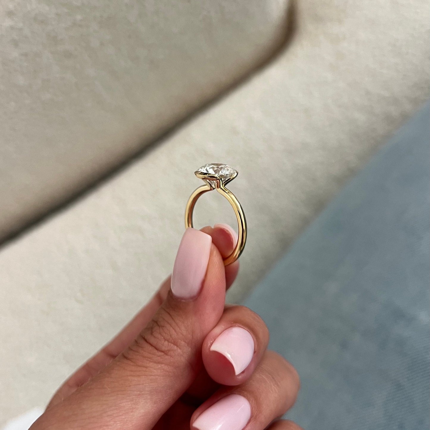 1.0-3.0 CT Round Cut Lab Grown Diamond half bezel Engagement Ring
