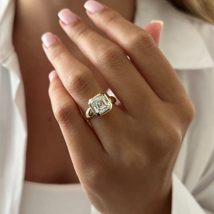1.0-3.0 CT Asscher Lab Grown Diamond bezel Setting Engagement Ring