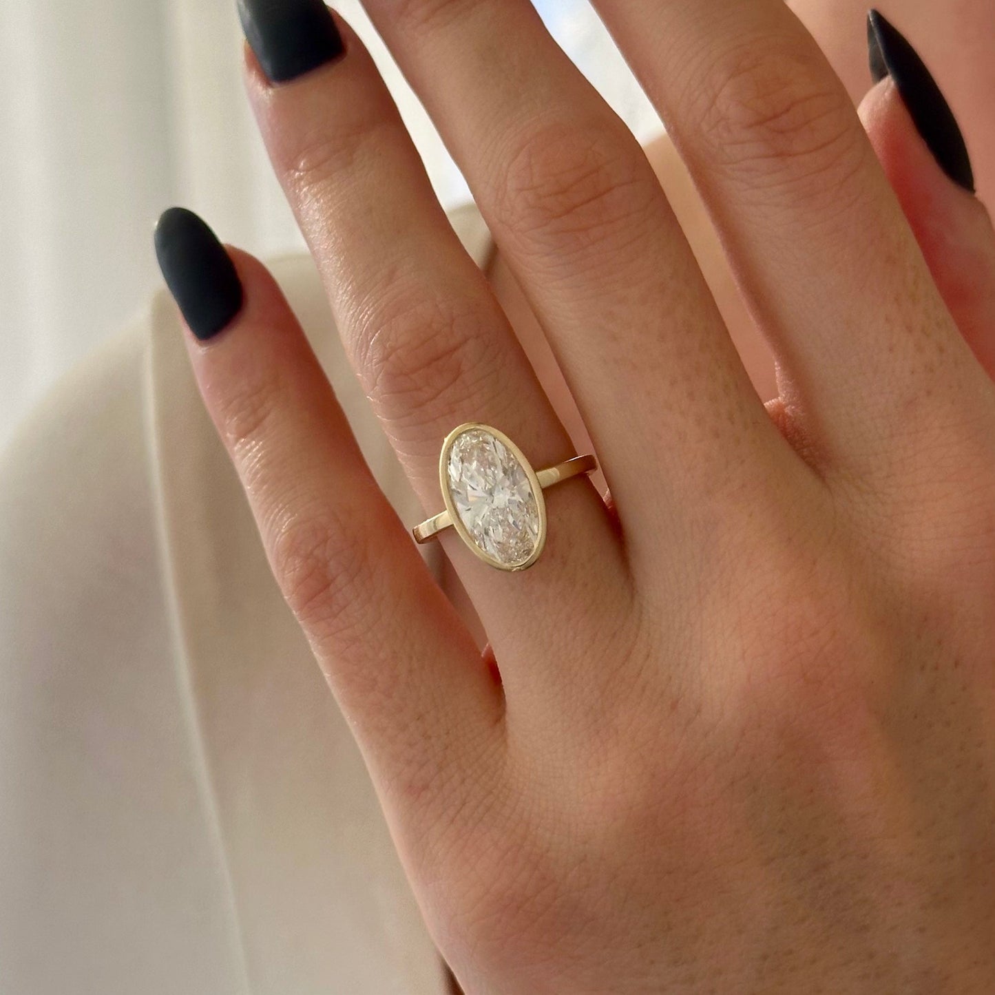 1.0-3.0 CT Oval cut Lab Grown Diamond bezel Engagement Ring