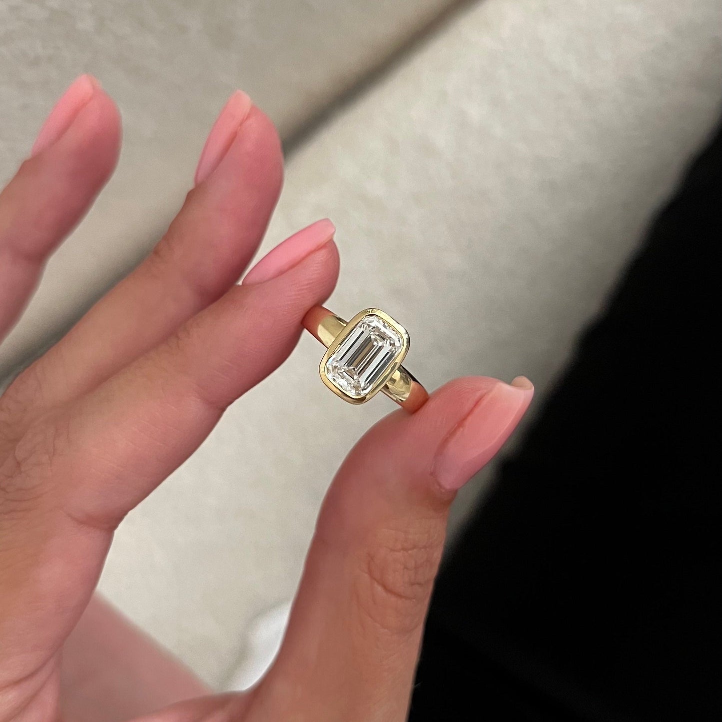 1.0-3.0 CT Emerald cut Lab Grown Diamond bezel Engagement Ring