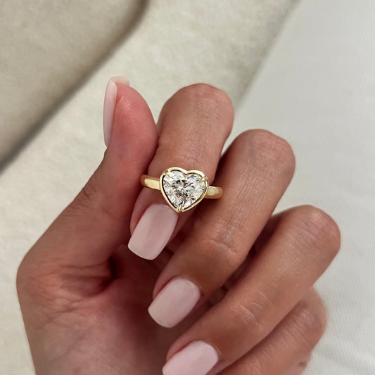 1.0-3.0 CT Heart cut Lab Grown Diamond bezel Engagement Ring