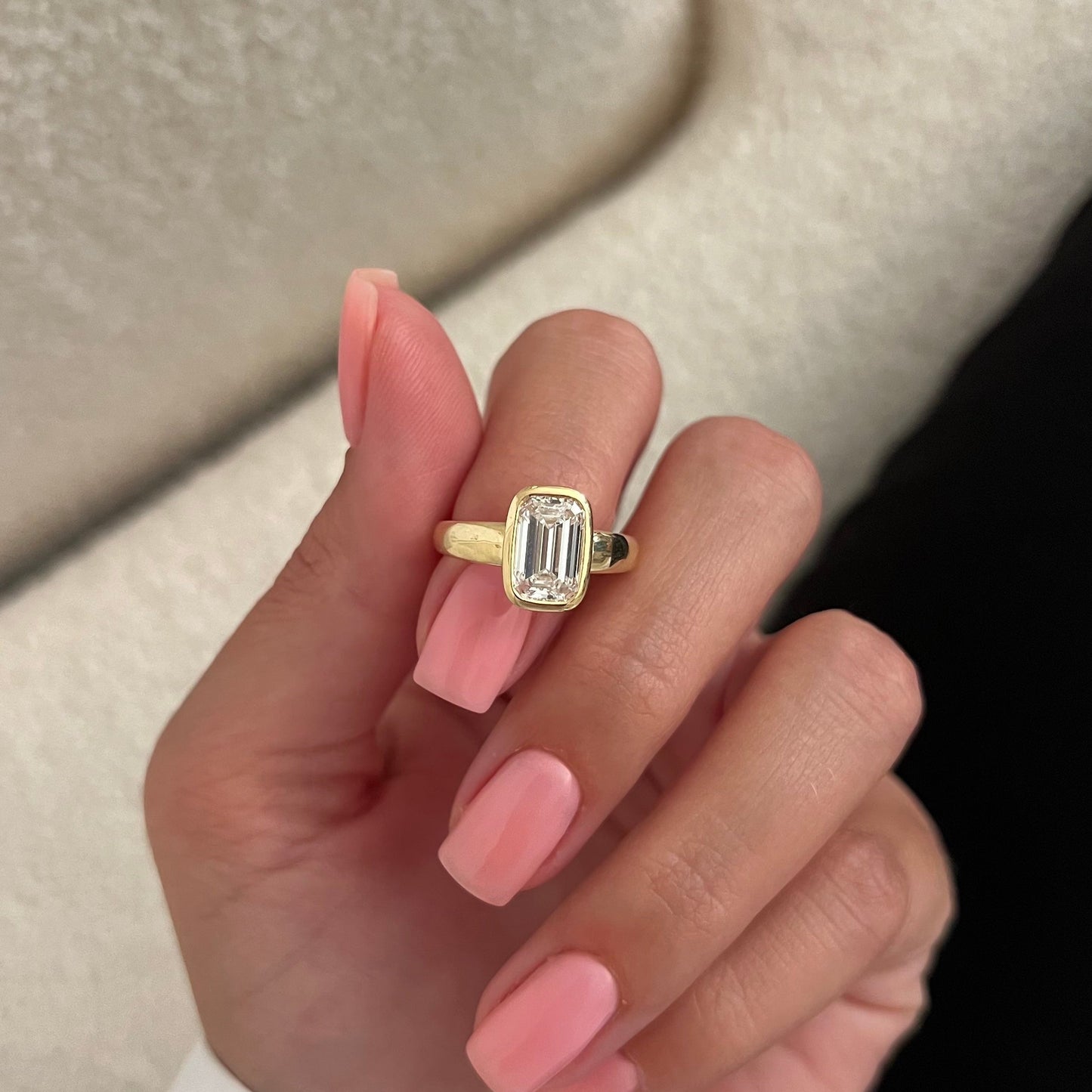 1.0-3.0 CT Emerald cut Lab Grown Diamond bezel Engagement Ring