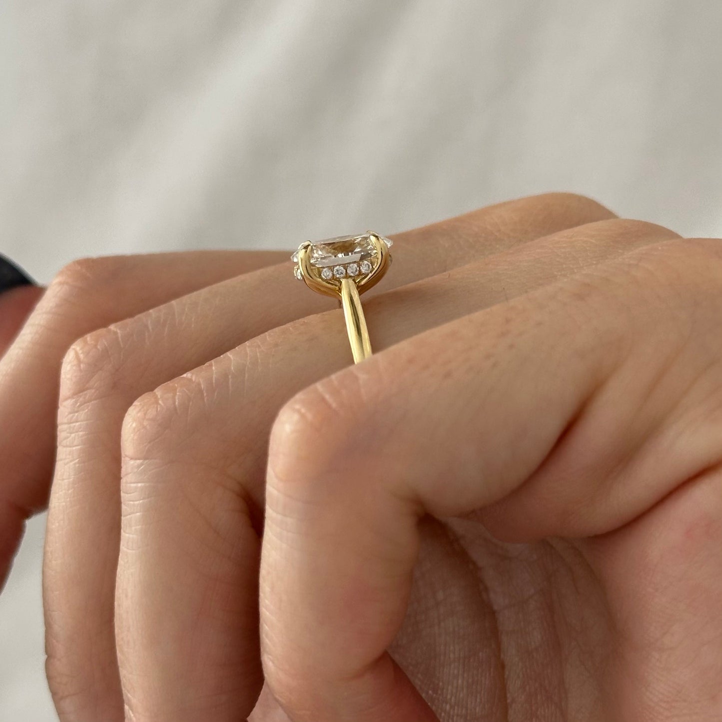 1.0-3.0 CT Oval cut Lab Grown Diamond hidden halo Engagement Ring
