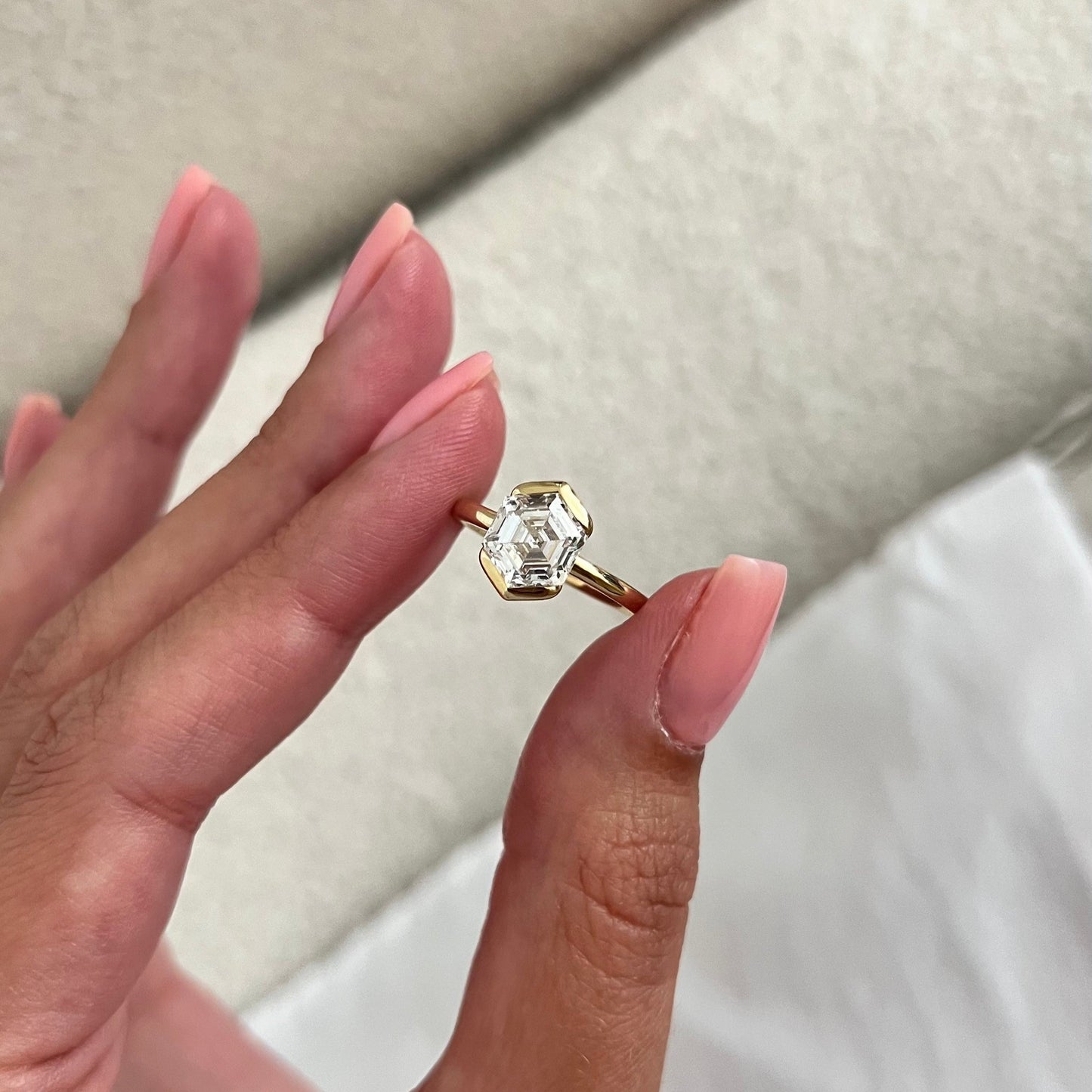 1.0-3.0 CT Asscher Lab Grown Diamond half bezel Setting Engagement Ring