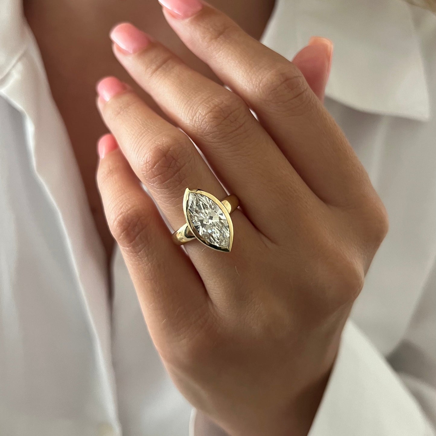 1.0-3.0 CT Marquise Lab Grown Diamond Bezel Engagement Ring