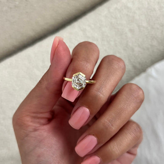 1.0-3.0 CT Asscher Lab Grown Diamond half bezel Setting Engagement Ring