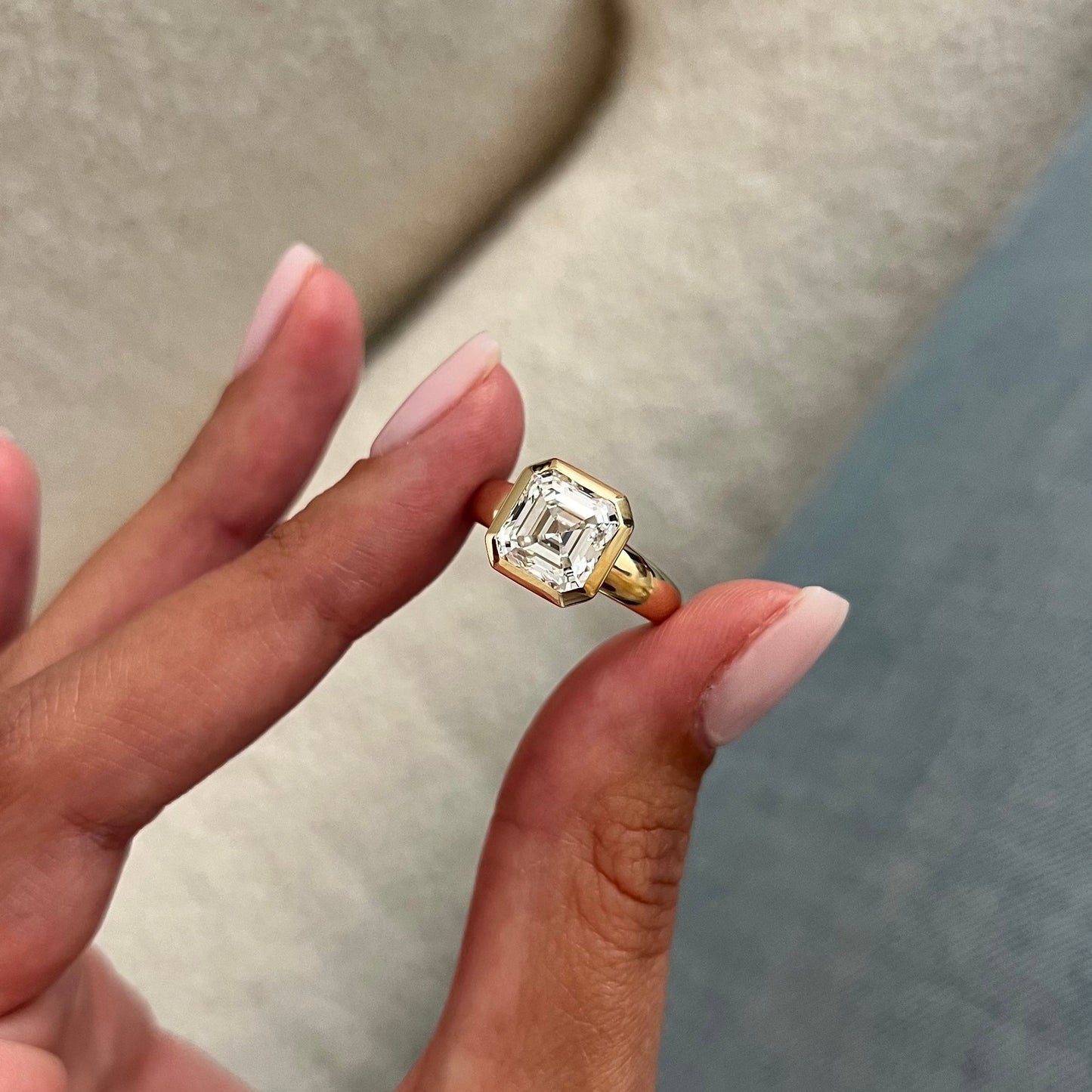 1.0-3.0 CT Asscher Lab Grown Diamond bezel Setting Engagement Ring