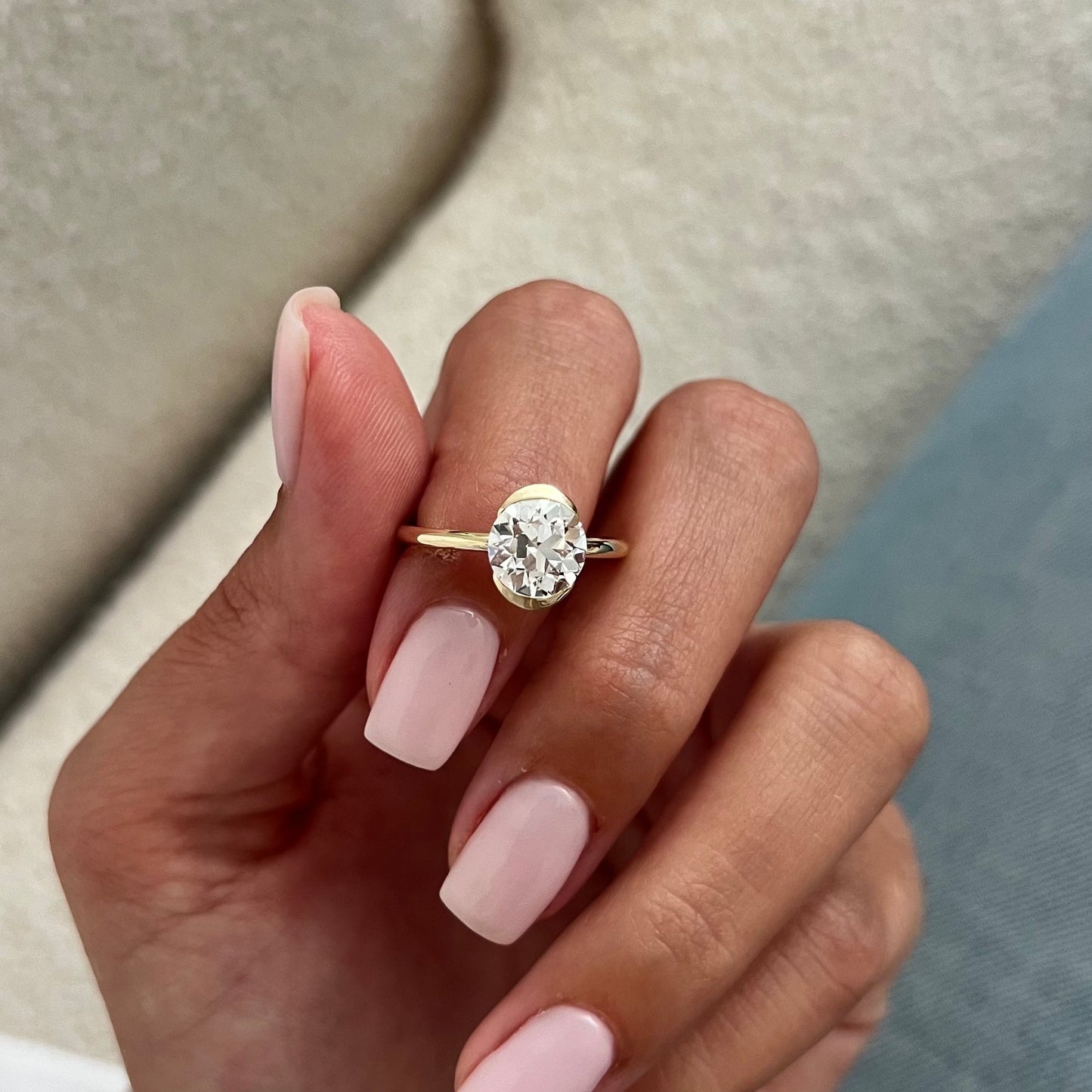 1.0-3.0 CT Round Cut Lab Grown Diamond half bezel Engagement Ring