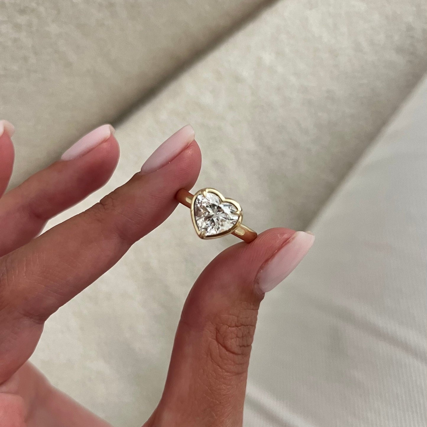 1.0-3.0 CT Heart cut Lab Grown Diamond bezel Engagement Ring