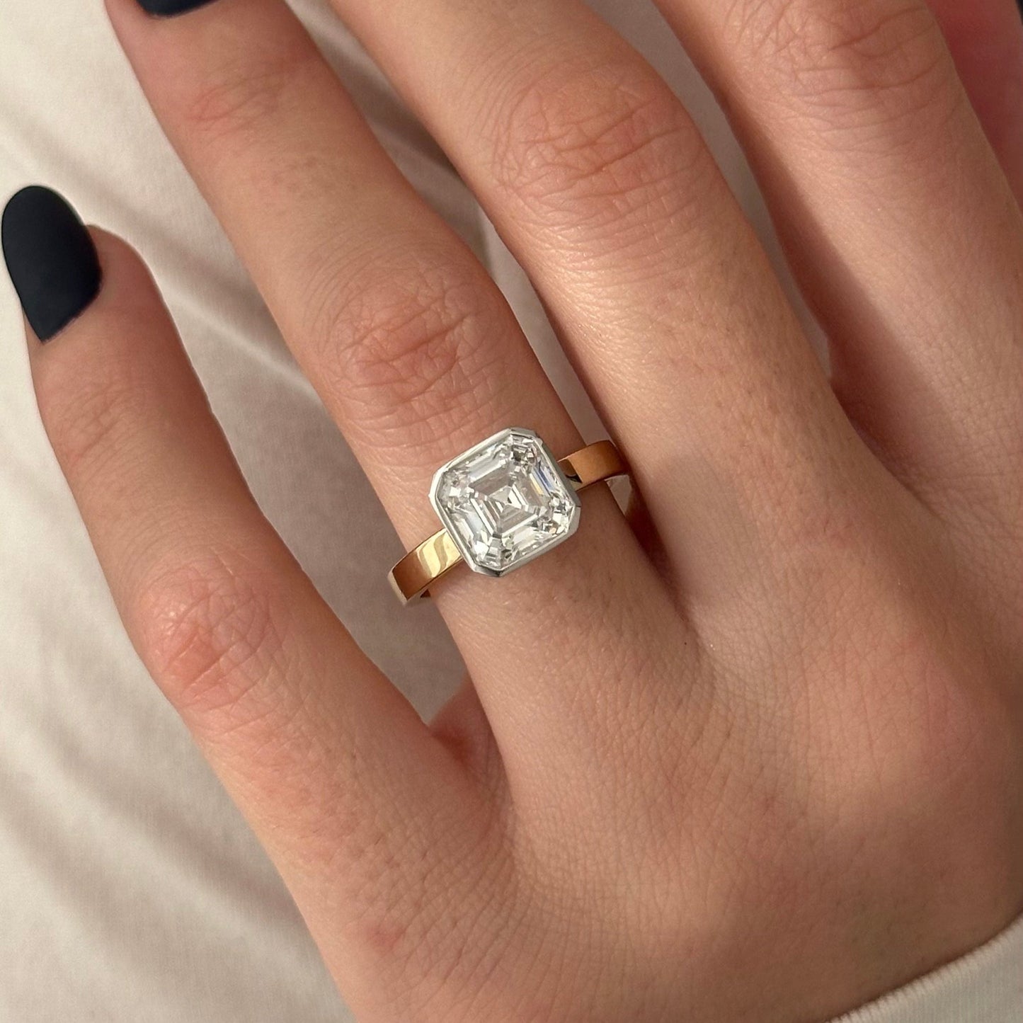 1.0-3.0 CT Asscher Lab Grown Diamond bezel Setting Engagement Ring