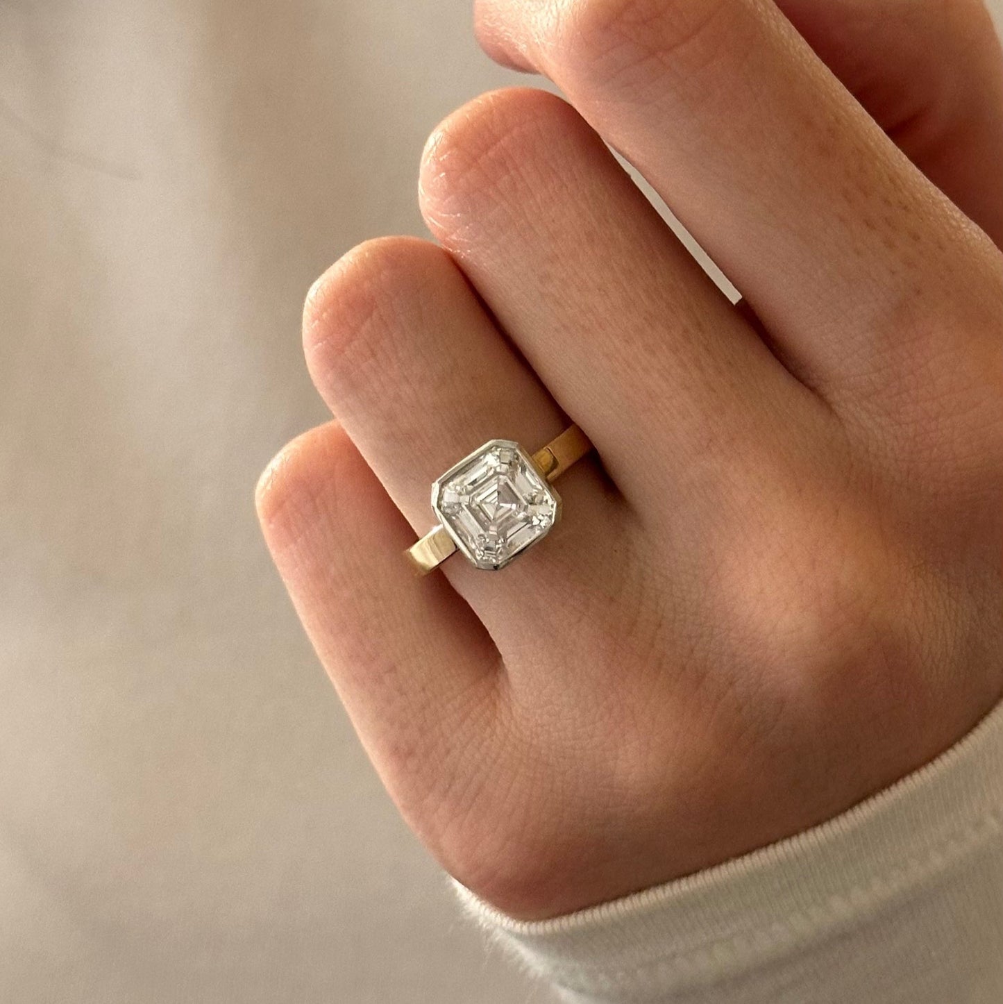 1.0-3.0 CT Asscher Lab Grown Diamond bezel Setting Engagement Ring