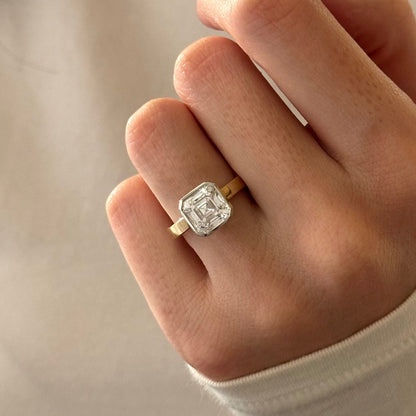1.0-3.0 CT Asscher Lab Grown Diamond bezel Setting Engagement Ring