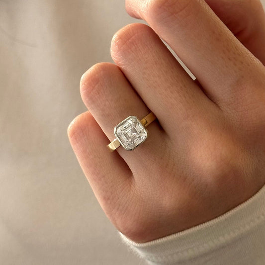 1.0-3.0 CT Asscher Lab Grown Diamond bezel Setting Engagement Ring