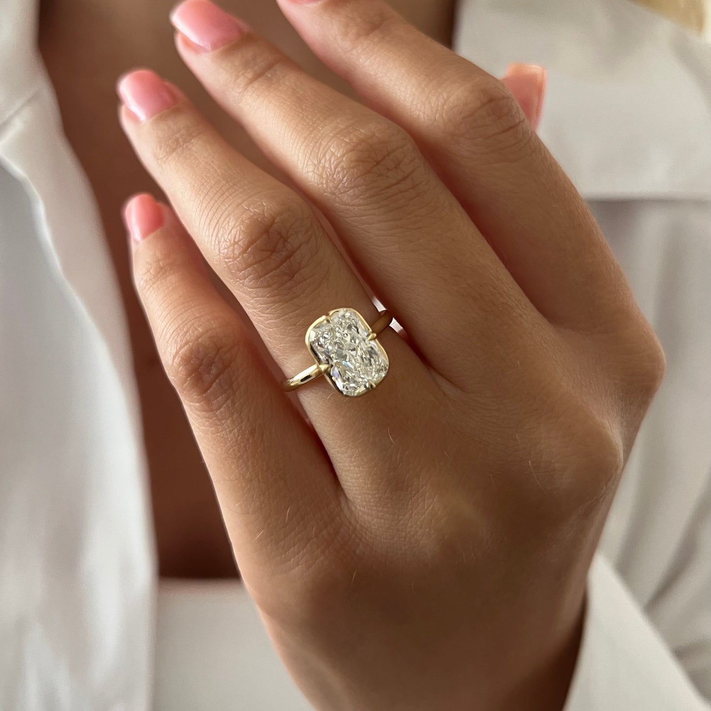 1.0-3.0 CT radiant cut Lab Grown Diamond bezel Engagement Ring