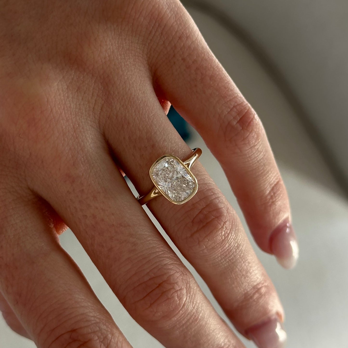 3.0-5.0 CT Elongated Cushion Lab Grown Diamond bezel Engagement Ring