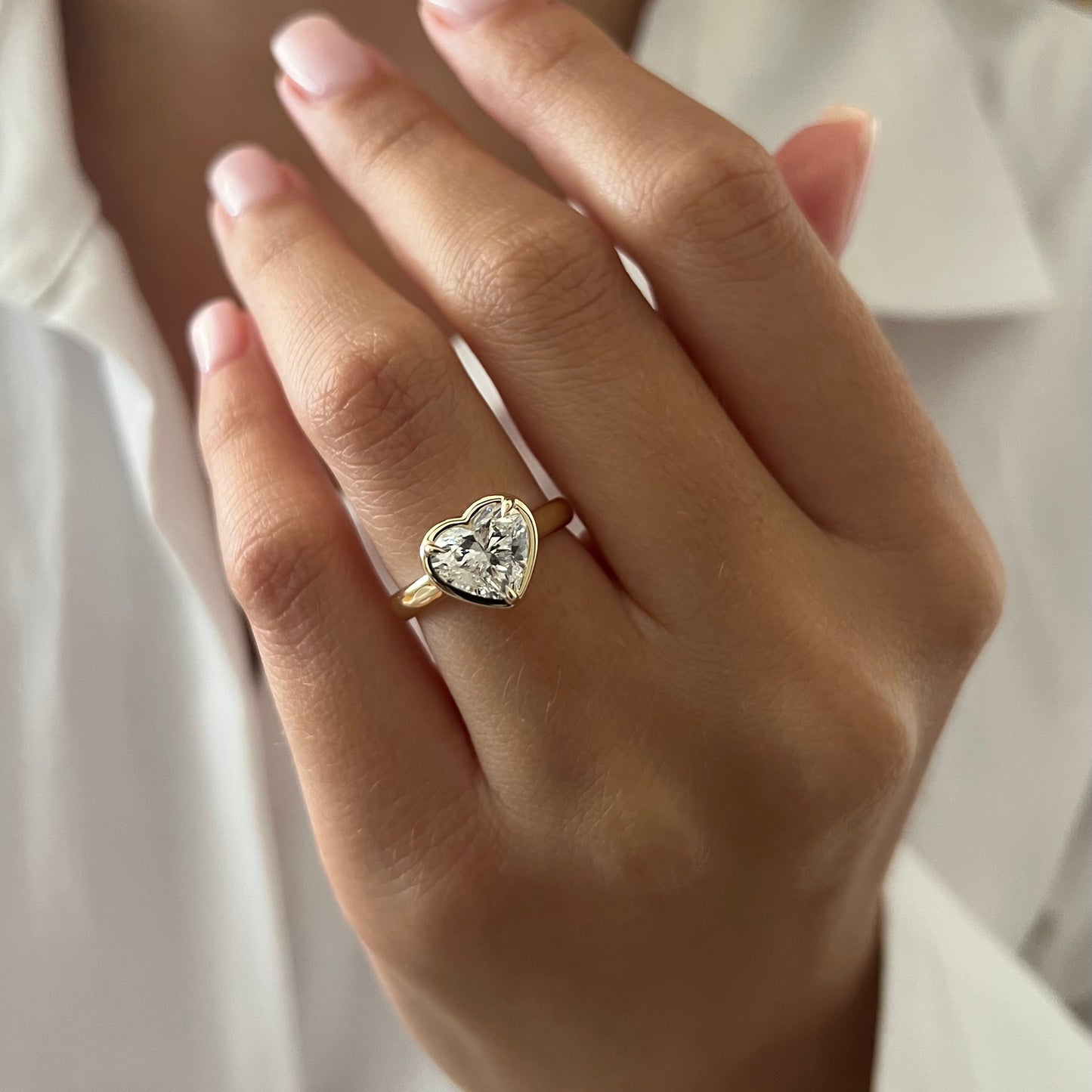 1.0-3.0 CT Heart cut Lab Grown Diamond bezel Engagement Ring