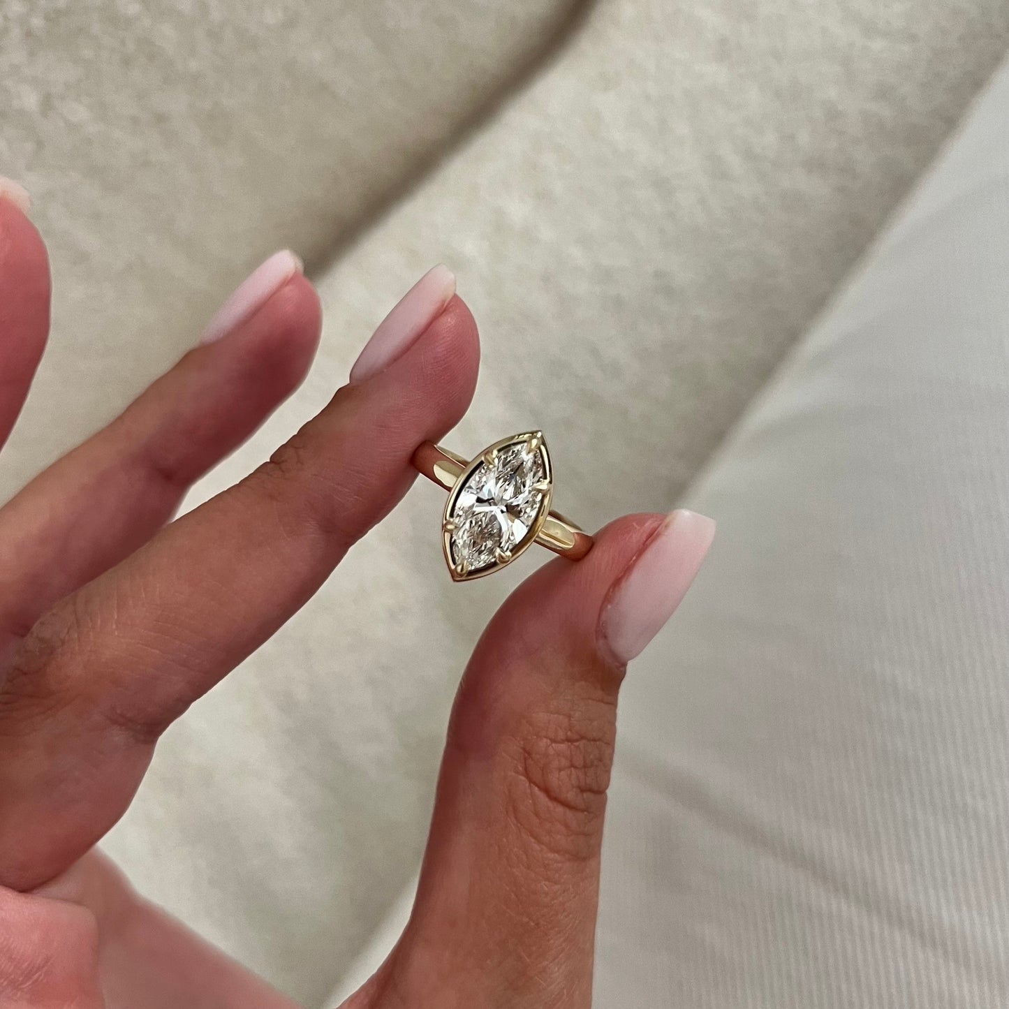 1.0-3.0 CT Marquise cut Lab Grown Diamond Six prong bezel Engagement Ring