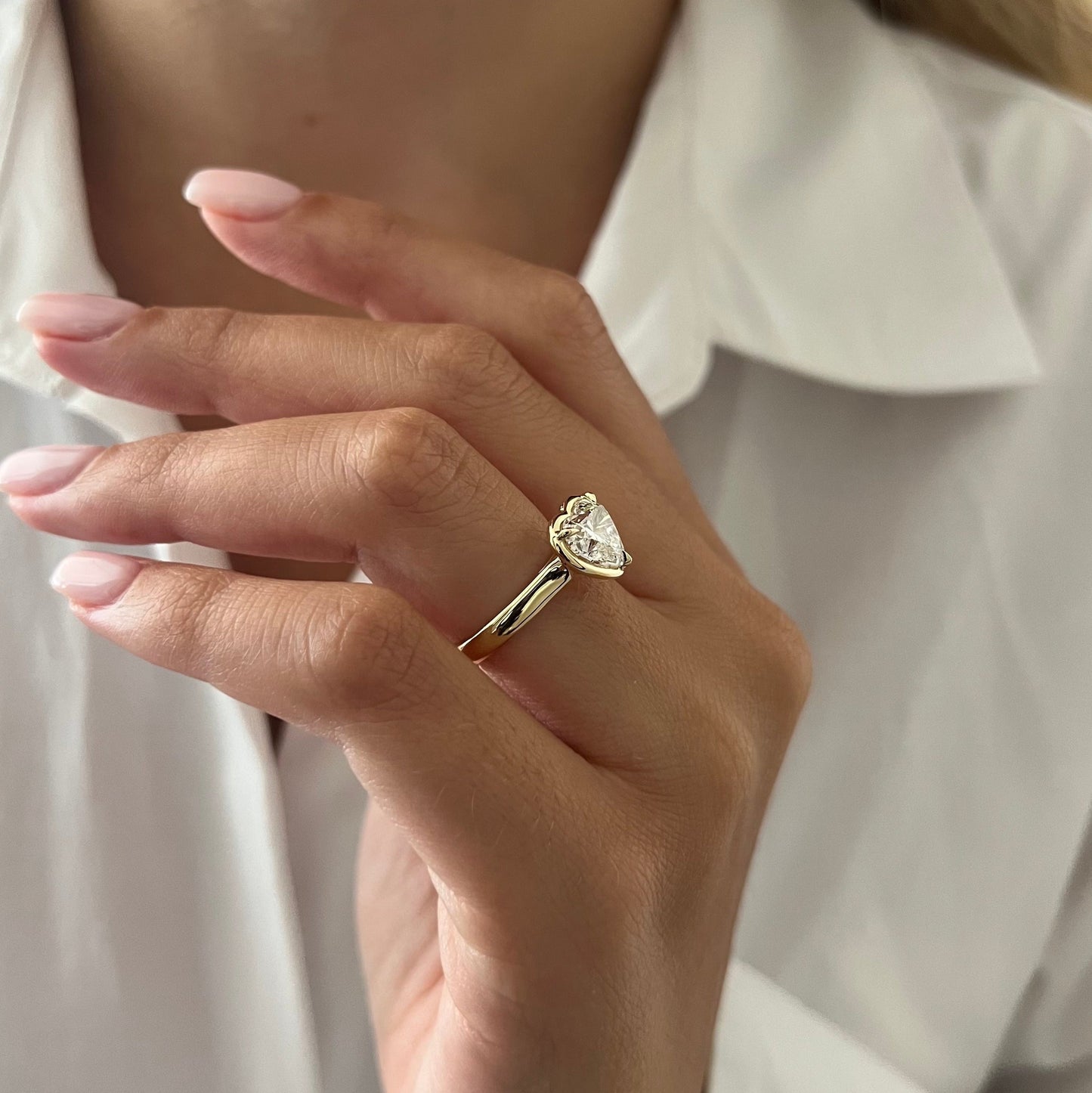 1.0-3.0 CT Heart cut Lab Grown Diamond bezel Engagement Ring