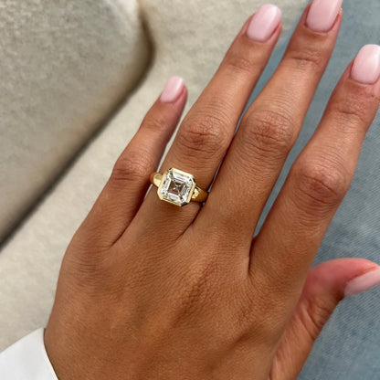 1.0-3.0 CT Asscher Lab Grown Diamond bezel Setting Engagement Ring