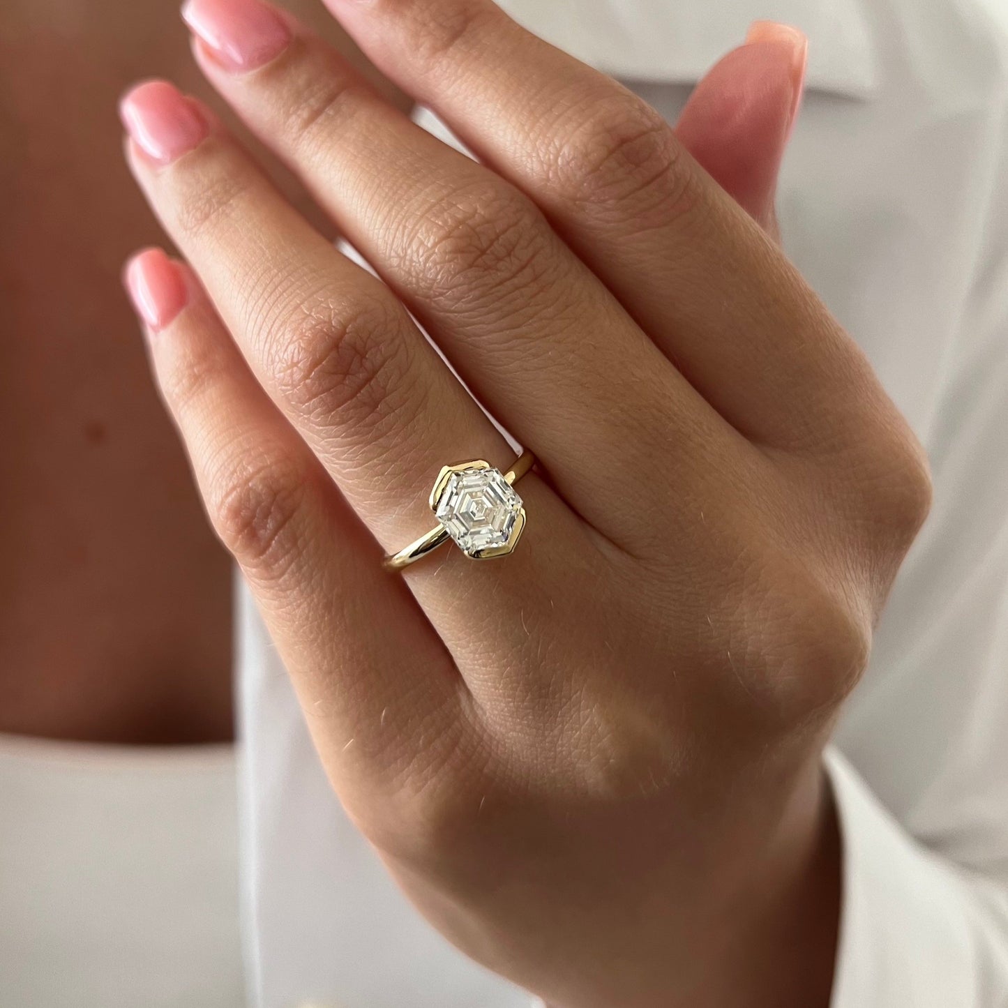 1.0-3.0 CT Asscher Lab Grown Diamond half bezel Setting Engagement Ring
