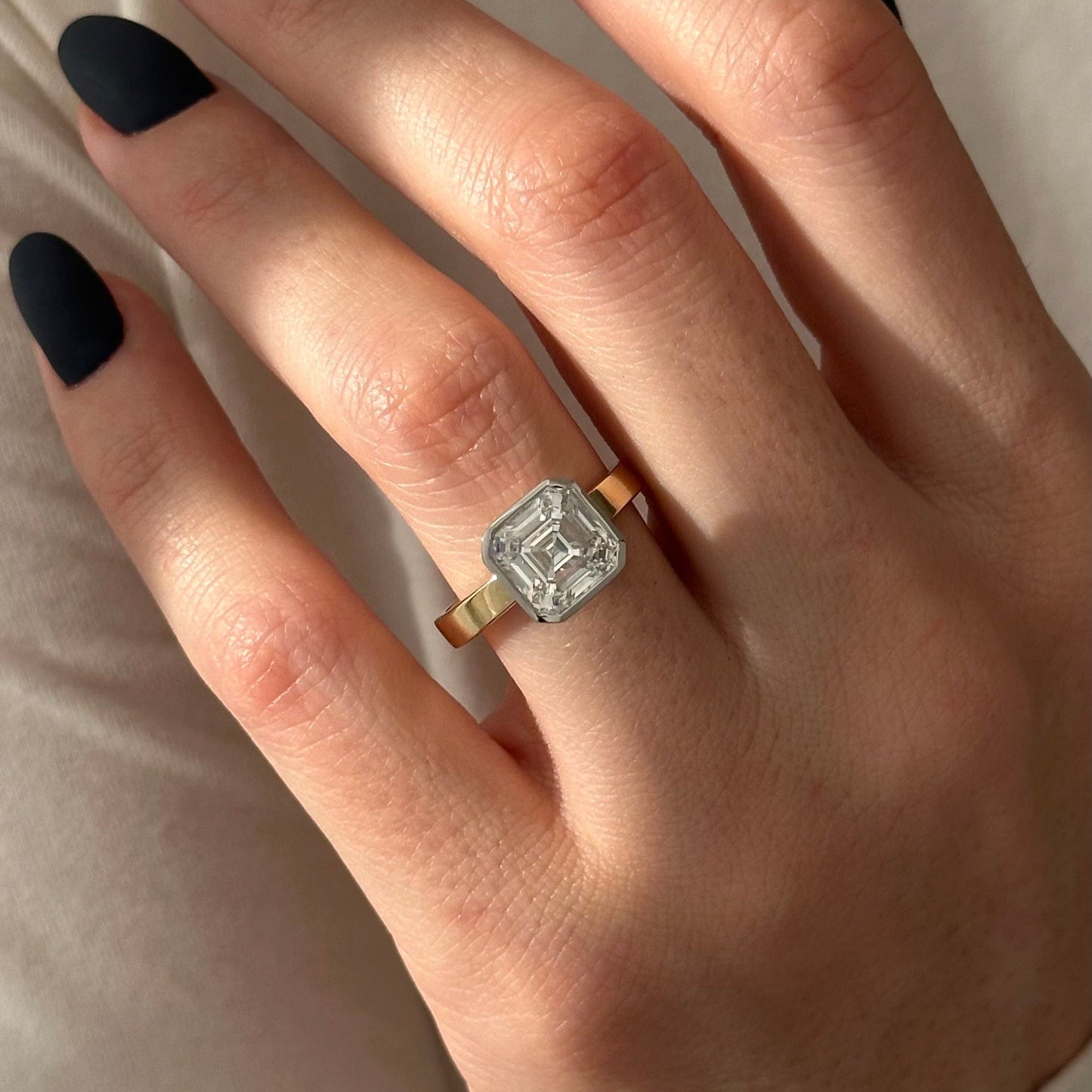 1.0-3.0 CT Asscher Lab Grown Diamond bezel Setting Engagement Ring