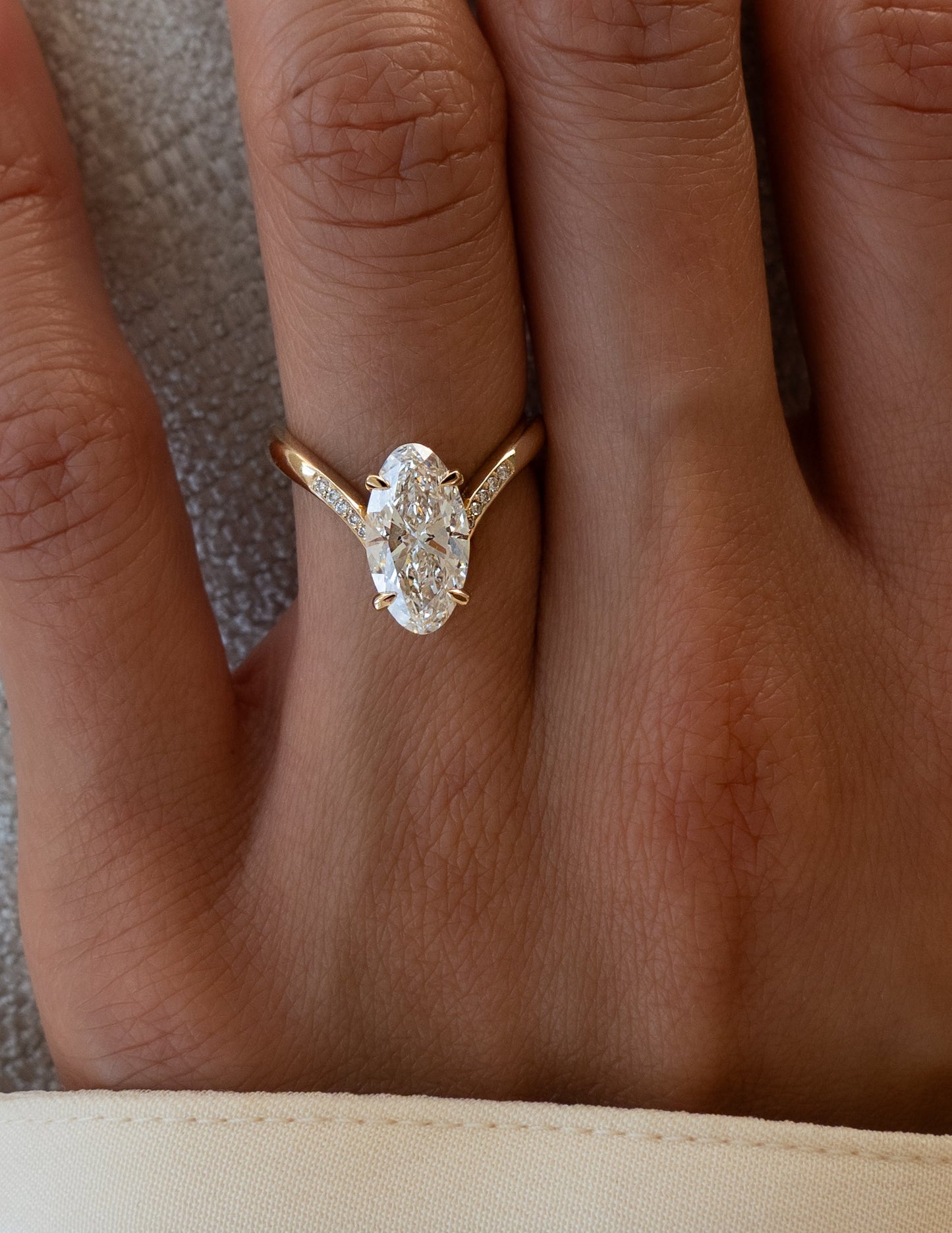 1.0 - 3.0 CT Moval Shaped Lab Grown Diamond Pave Style Engagement Ring