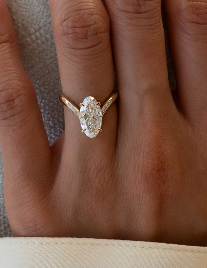 1.0 - 3.0 CT Moval Shaped Lab Grown Diamond Pave Style Engagement Ring