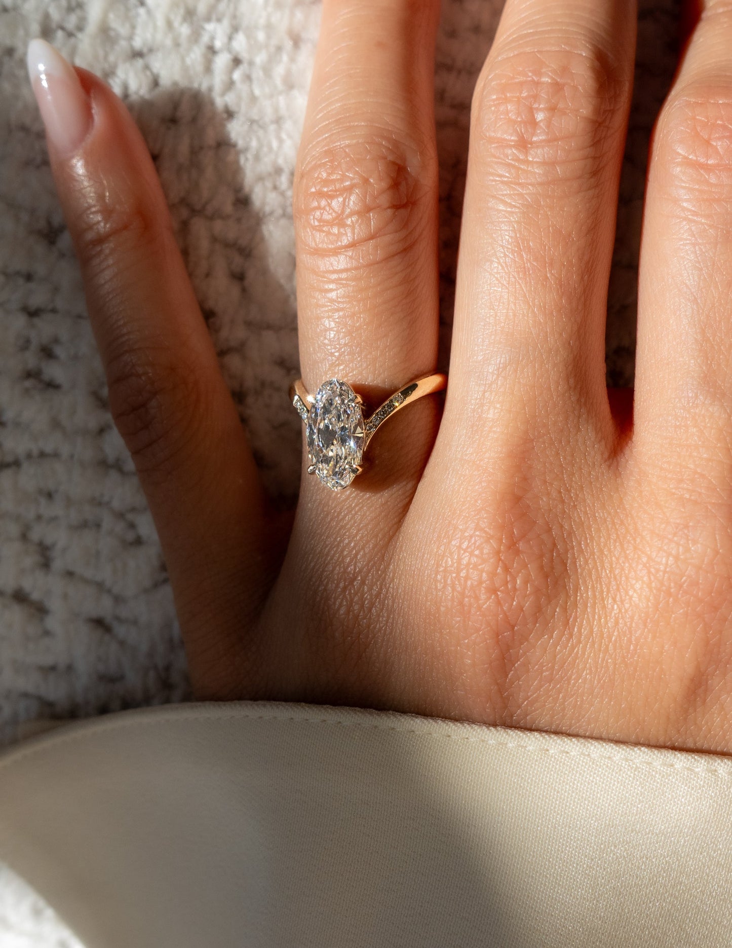 1.0 - 3.0 CT Moval Shaped Lab Grown Diamond Pave Style Engagement Ring