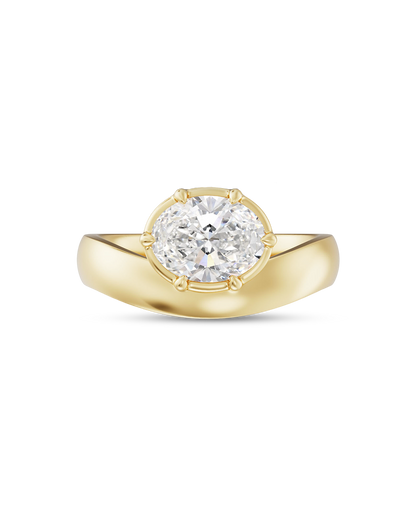 Beatrice- East West Oval Solitaire Signet Style Lab Grown Diamond Engagement Ring