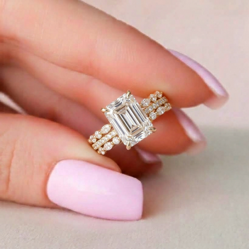 2.50 CT Emerald Pave Style Moissanite Bridal Ring Set  in 10K White Gold – Ready to Ship (US 5.5)