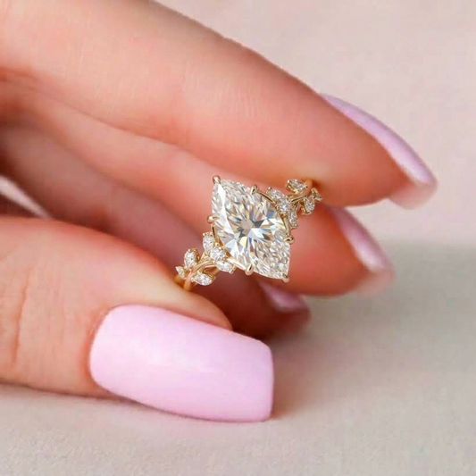 1.58 CT Marquise Twig Style Moissanite Engagement Ring in 18K White Gold – Ready to Ship (US 6.75)