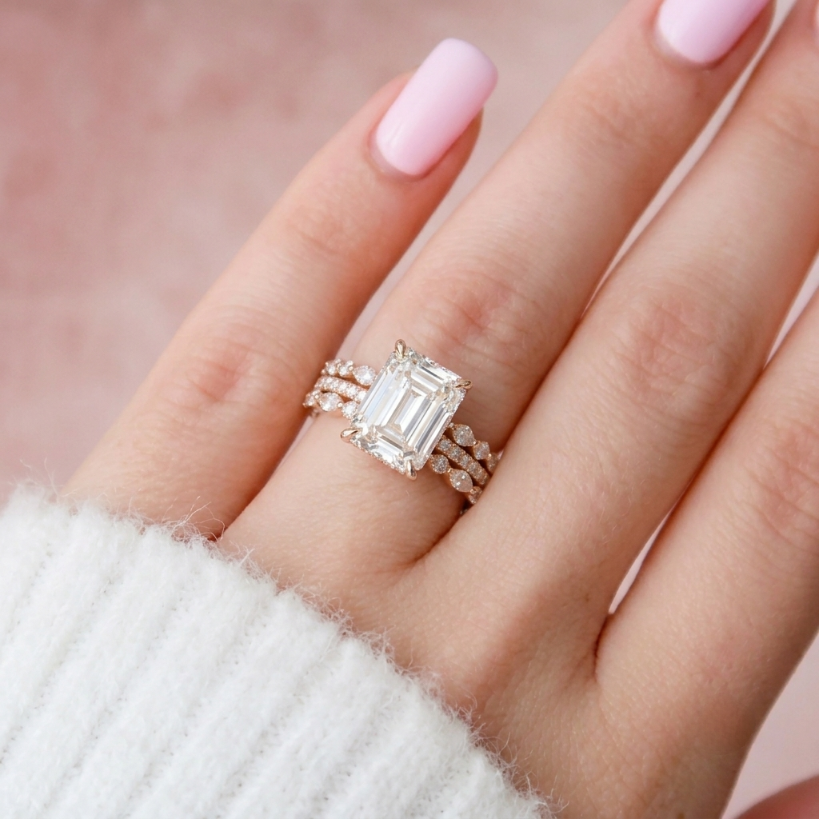 2.50 CT Emerald Pave Style Moissanite Bridal Ring Set  in 10K White Gold – Ready to Ship (US 5.5)