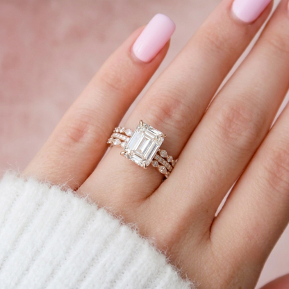 2.50 CT Emerald Pave Style Moissanite Bridal Ring Set  in 10K White Gold – Ready to Ship (US 5.5)