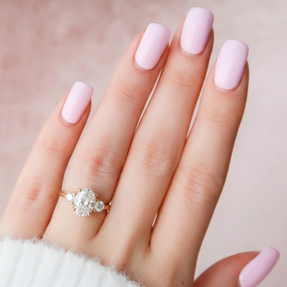 0.94 CT Oval Cut Three Stone Moissanite Engagement Ring in 14K White Gold – Ready to Ship (US 5.0)