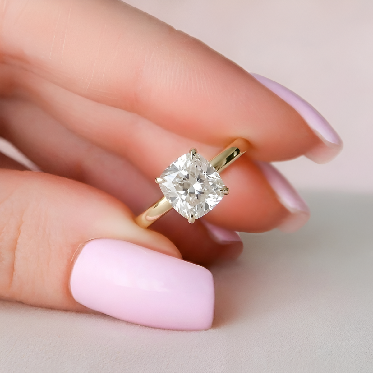 4.0 CT Cushion Lab Grown Diamond Hidden Halo Engagement Ring in 10K Yellow Gold – Ready to Ship (US 5)