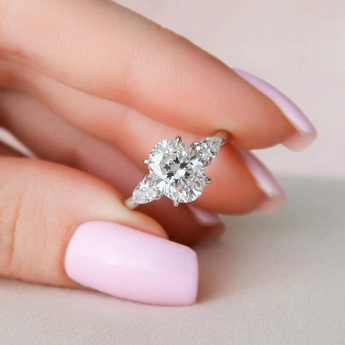 1.91 CT Oval Three Stone Moissanite Engagement Ring in 10K White Gold – Ready to Ship (US 5.25)