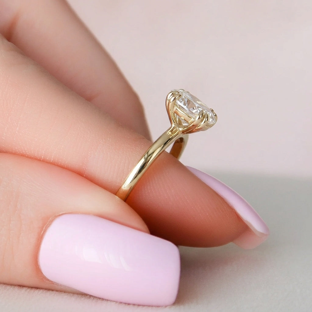 0.88 CT Oval Solitaire Moissanite Engagement Ring in 10K Rose Gold – Ready to Ship (US 8)